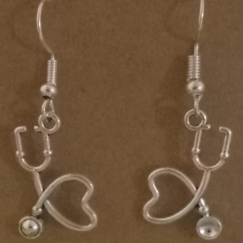 Silver Heart Stethoscope Earrings